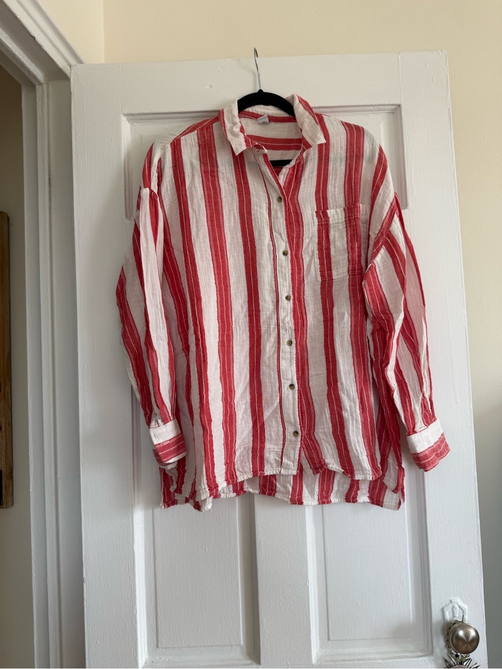Old Navy Red and White Striped Button-Down Shirt